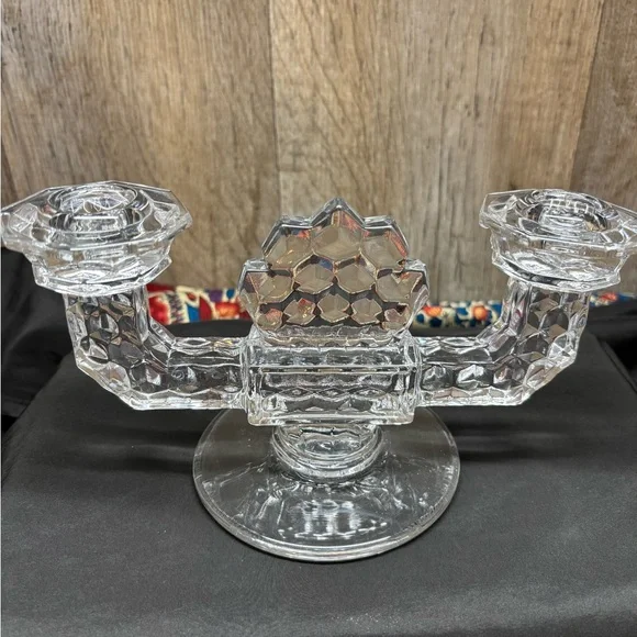 Fostoria pressed manganese depression glass candelabra pre-1930 (yellow glow) - Picture 1 of 9